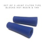 Two blue cylindrical joint filter tips for Small Filter Weed Pipe Adapter with Roach Clip Function