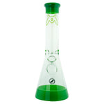 Mav Glass B44 beaker 44mm with green color lip and base featuring alien face design