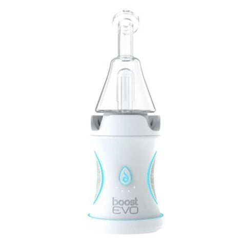 White and teal baby bottle with clear nipple for Dr. Dabber Boost Evo and accessories