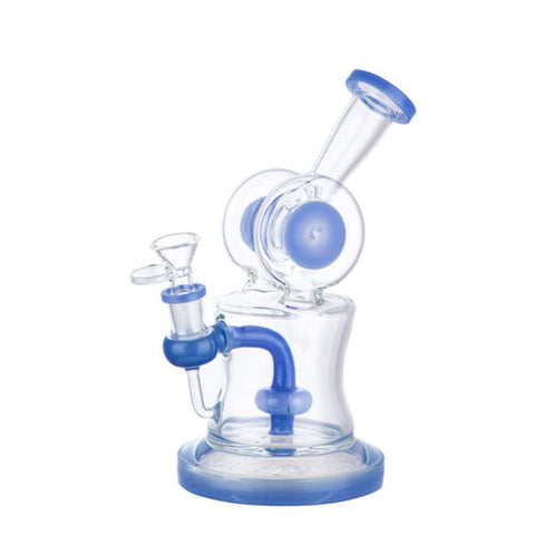 Lotus Glass Water Bong with Blue Accents and Spherical Chamber - Color Changing Tall Design