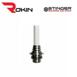 Rokin Stinger’s powerful electronic nectar dab straw with white ceramic tip and metal base