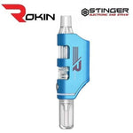 Rokin Stinger electronic nectar dab device with blue and silver design and glass attachment