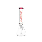 Affordable Ruckus Glass Beaker with Downstem and Pink ’Roors’ Branding