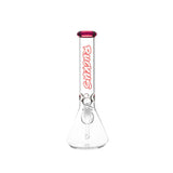 Affordable Ruckus Glass Beaker with Downstem and Pink ’Roors’ Branding