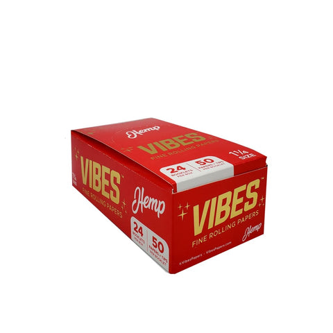 Vibes hemp rolling papers - red box with 24 booklets, 50 leaves each for a slow burn and quality